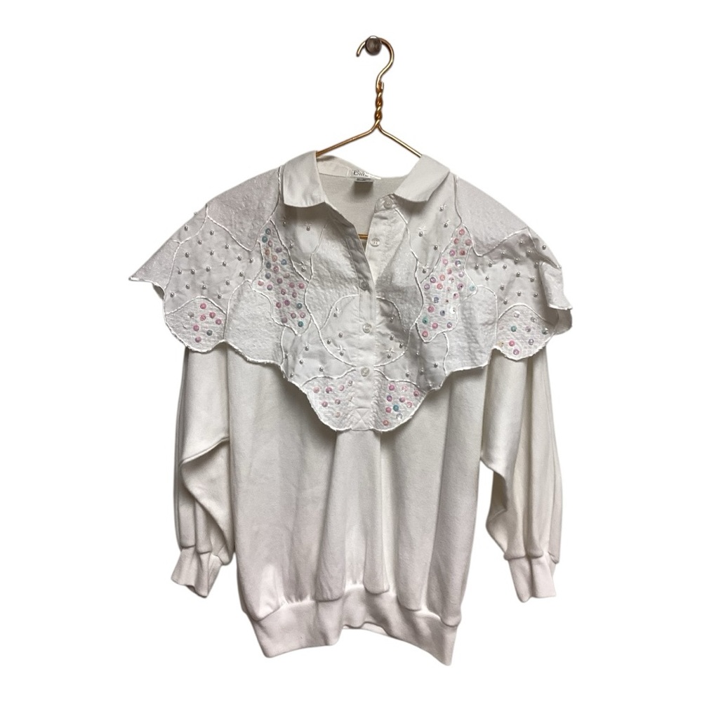 Vintage 90s Bonnie and Bill White Coquette Sequins Sweater Size M